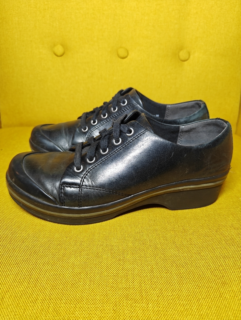 DANSKO  Krista Black Leather Lace-Up Chunky Loafer Clogs Women's Shoes 7.5-8